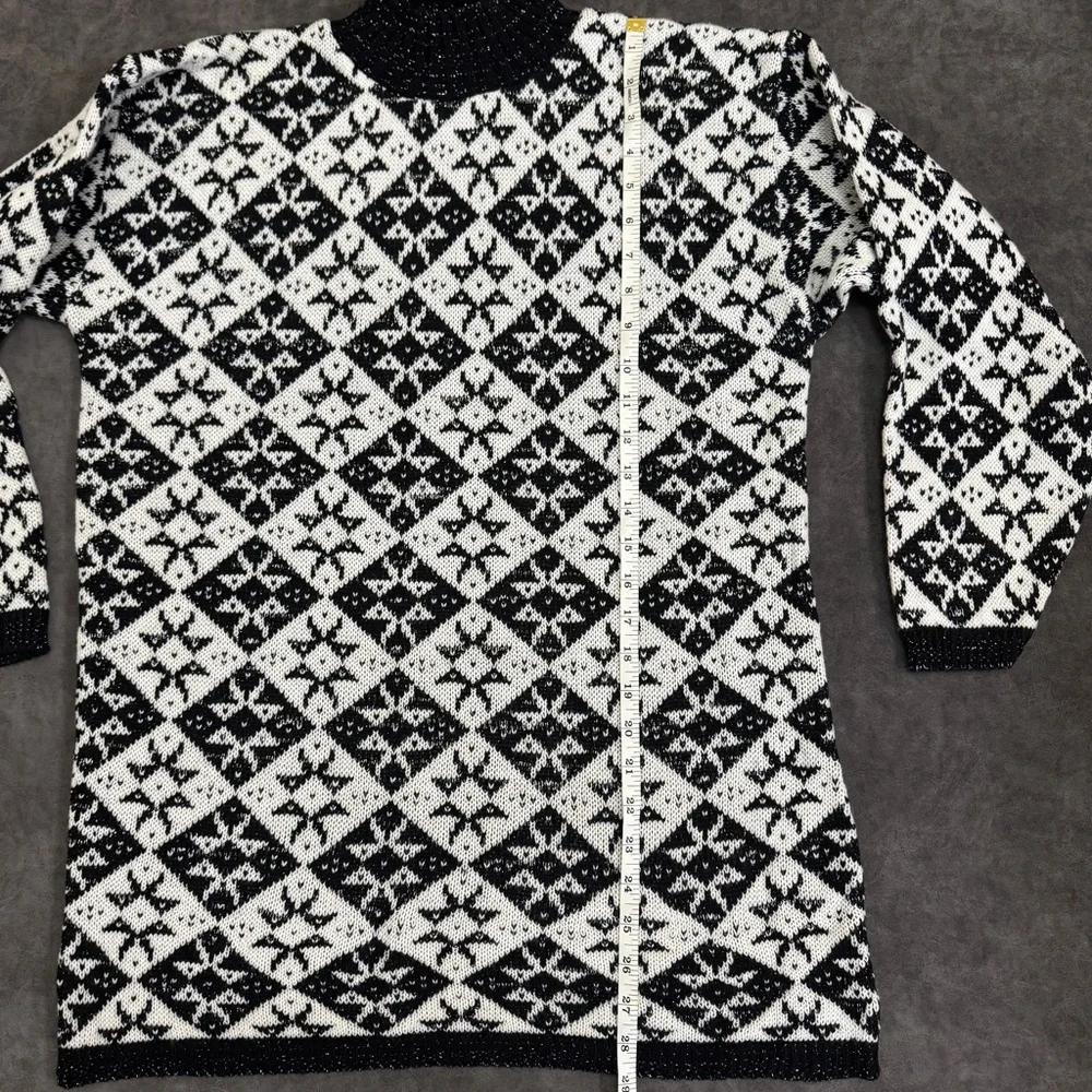 Vintage Women AMERICAN PRIDE Made in USA Geometric Metallic Black Sweater Large